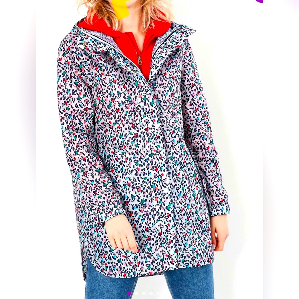 Joules Silver Leopard Golightly Packable Waterproof Raincoat